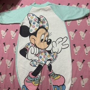 Vintage Disney Jog Togs Mint & White Minnie Mouse One-Piece Romper